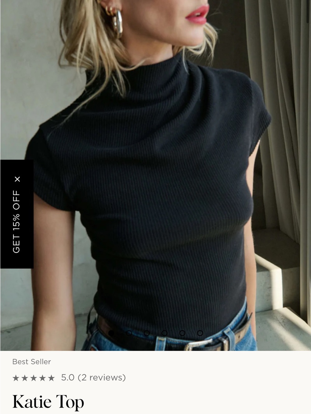 Katie Short-Sleeve Ribbed Mock Neck Tee - Black
